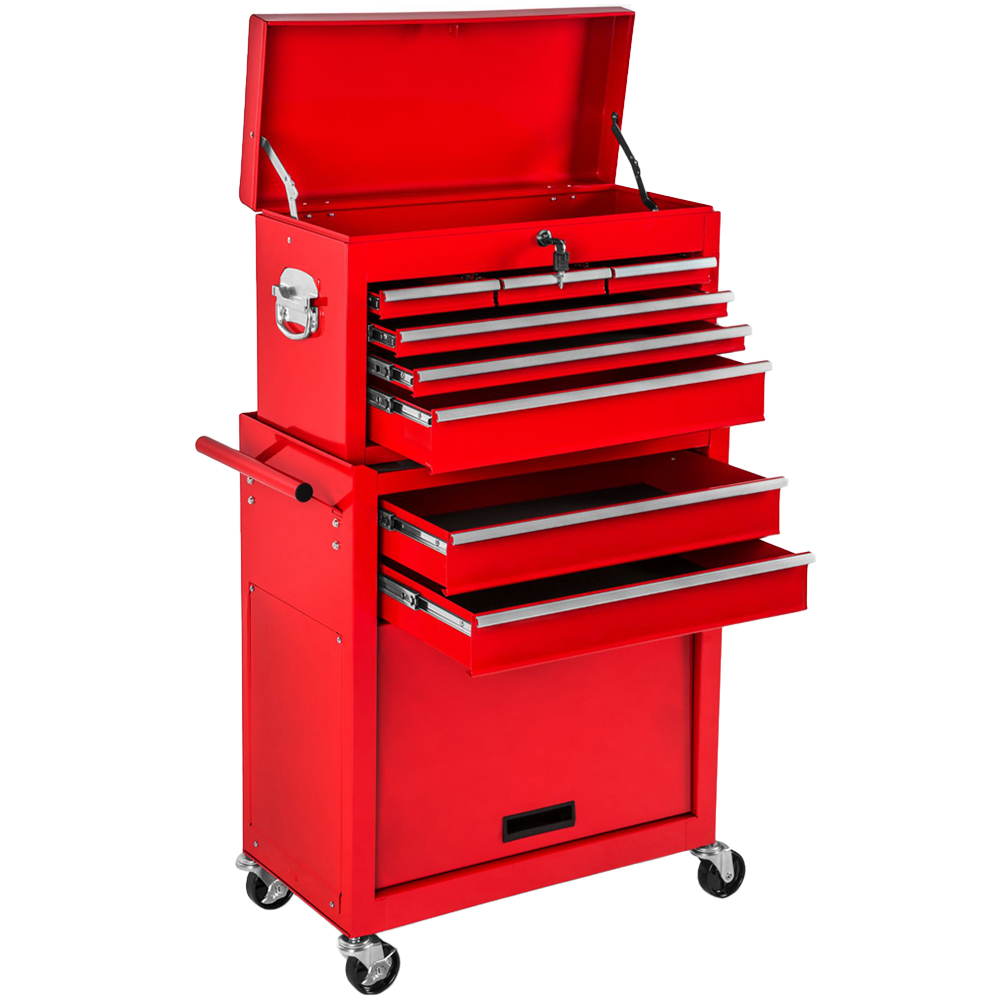 tectake 8 Drawer Red Tool Chest of Drawers with Wheels Image 1