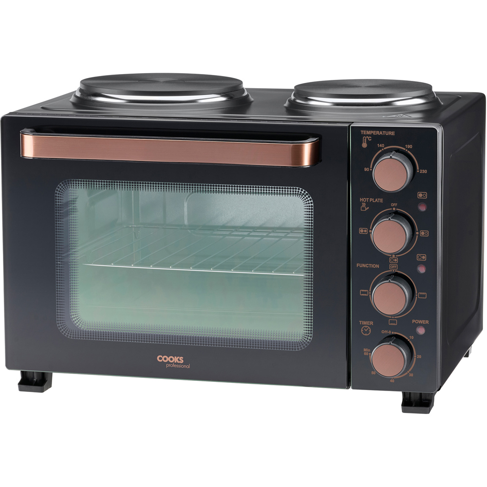 Cooks Professional K435 Black and Copper Counter Top 28L Mini Oven Grill with Hob Image 1
