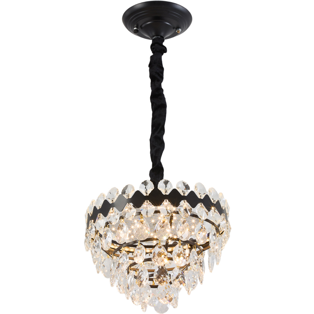 Living and Home Black Iron Crystal Chandelier LED Pendant Light Image 4