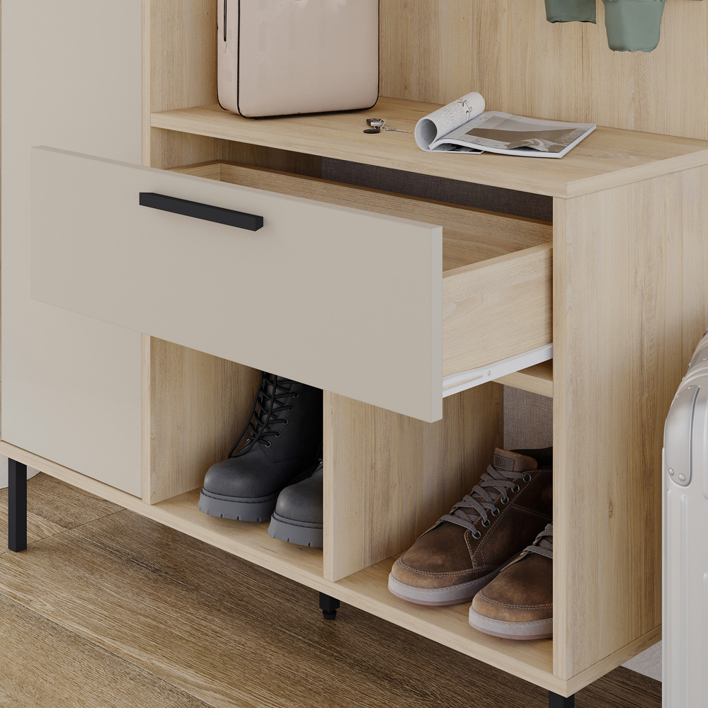Decortie Acton Single Door Single Drawer Sapphire Oak Sandstone Entryway Coat Rack with Shoe Storage Image 3