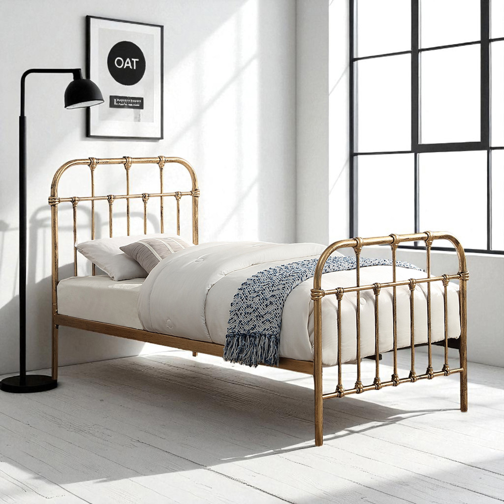 OAT Home Camden Single Antique Brass Effect Metal Bed Image 8