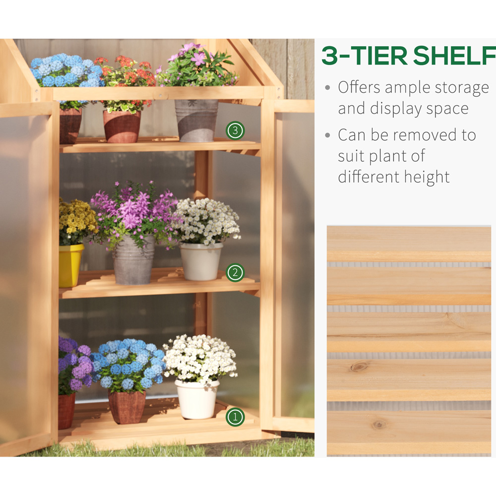Outsunny 3 Shelf Brown Wooden Polycarbonate 2.2 x 1.6ft Cold Frame Greenhouse Image 6