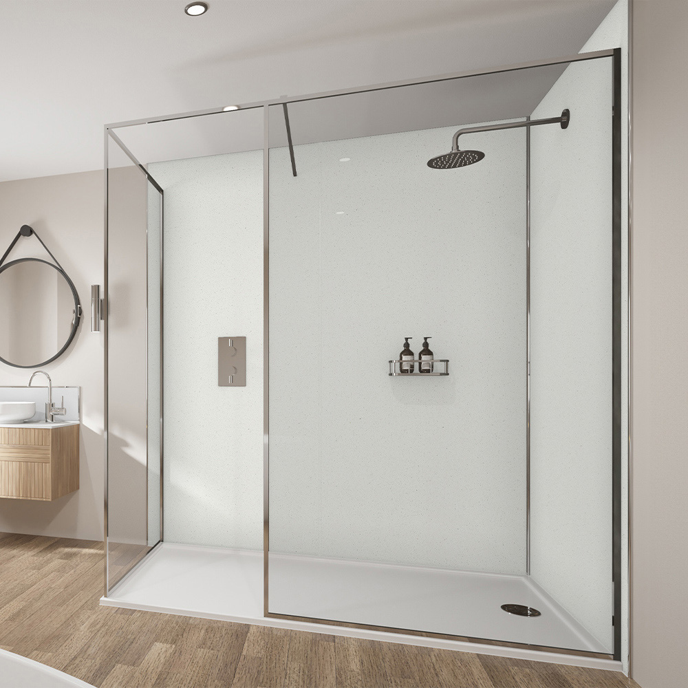 Wetwall Mermaid Tongue and Groove Polar Sparkle Plywood Shower Panel 2420 x 880mm Image 1