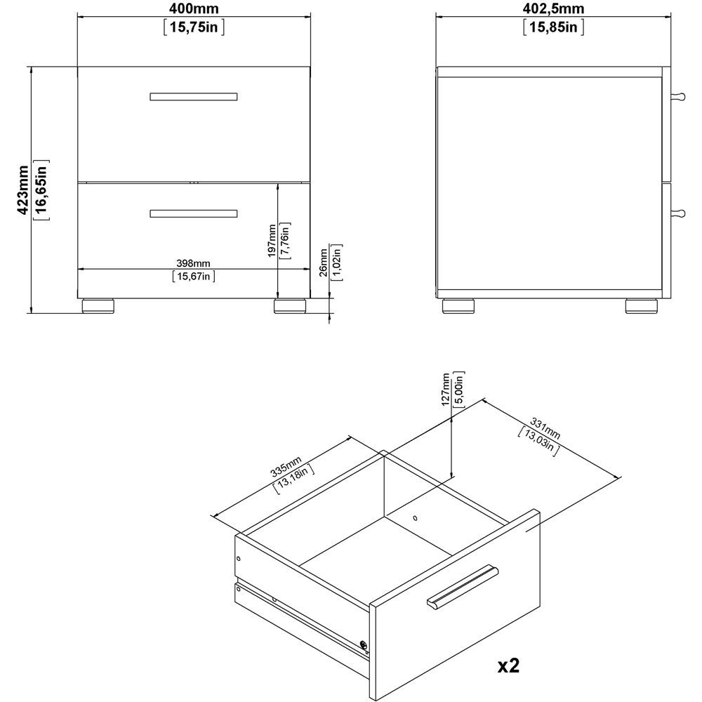 Florence 2 Drawer White Bedside Table Image 9