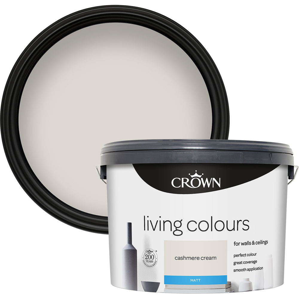 Crown Living Colours Walls and Ceilings Cashmere Cream Matt Emulsion Paint 10L Image 1