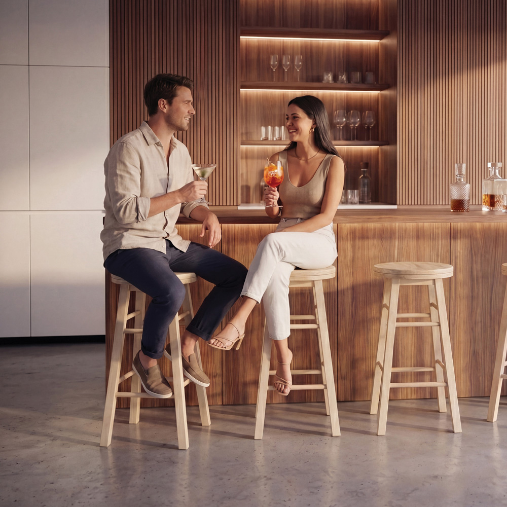 CHEF VIDA Set of 2 Natural Wooden Revolving Bar Stools Image 4