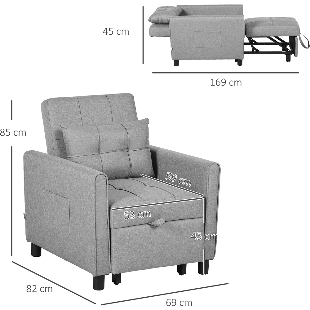 Portland Single Sleeper Light Grey Linen Touch Chair Bed Image 8