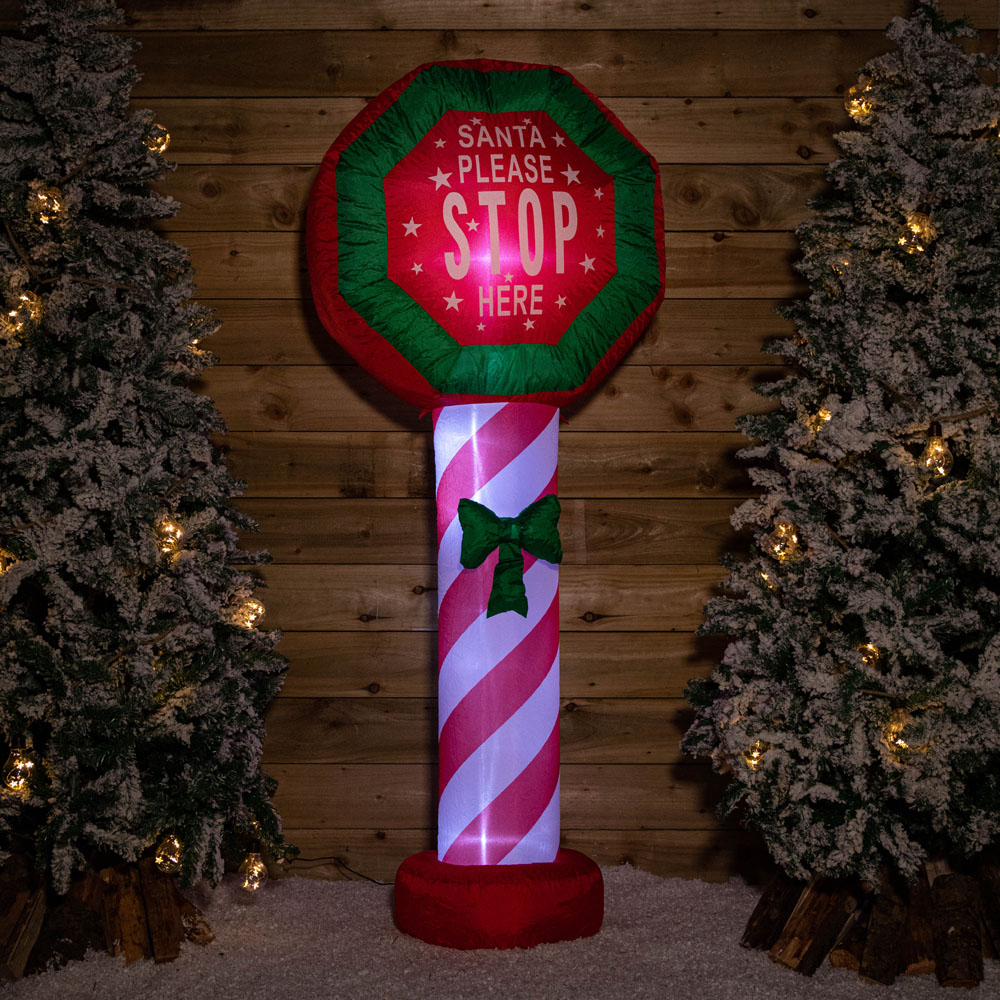 Samuel Alexander Santa Stop Here Sign Light Up Inflatable Christmas Decoration 6ft Image 6