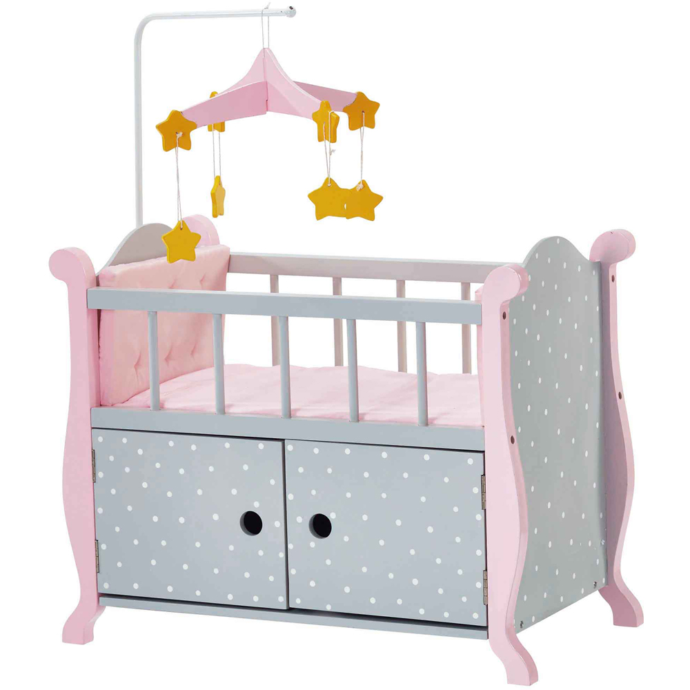 Teamson Kids Olivia's Little World Grey Polka Dots Baby Doll Nursery Bed with Cabinet Image 1