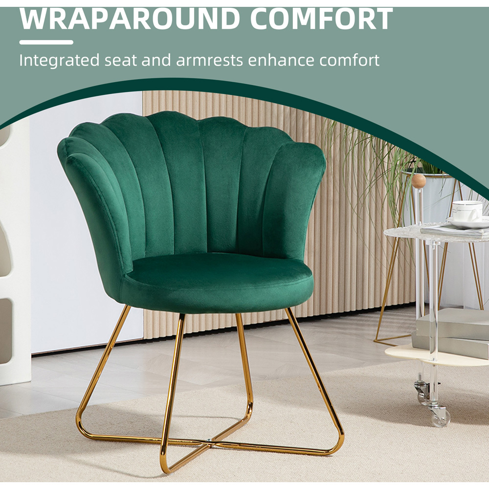 HOMCOM Green Velvet Tufted Accent Chair with Lotus Backrest Image 5