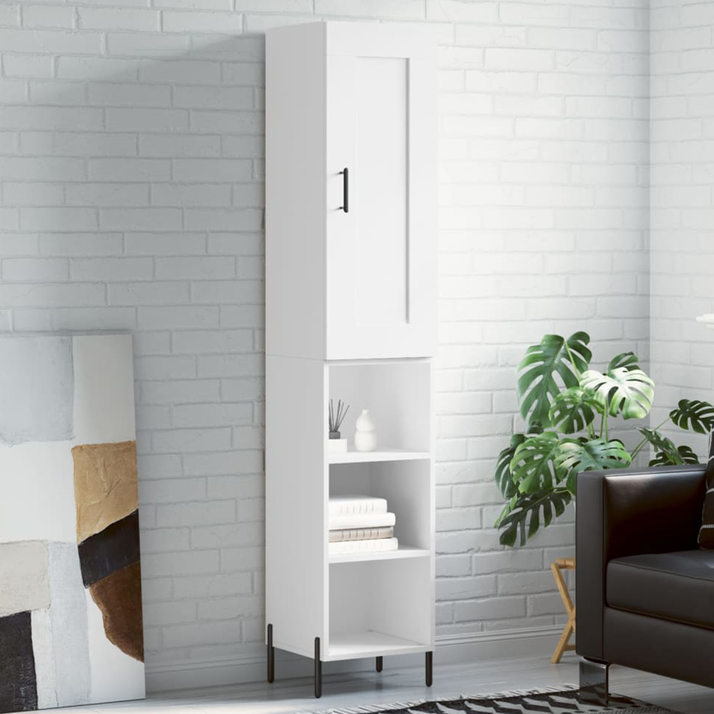 vidaXL Single Door 3 Shelf White Highboard Image 1