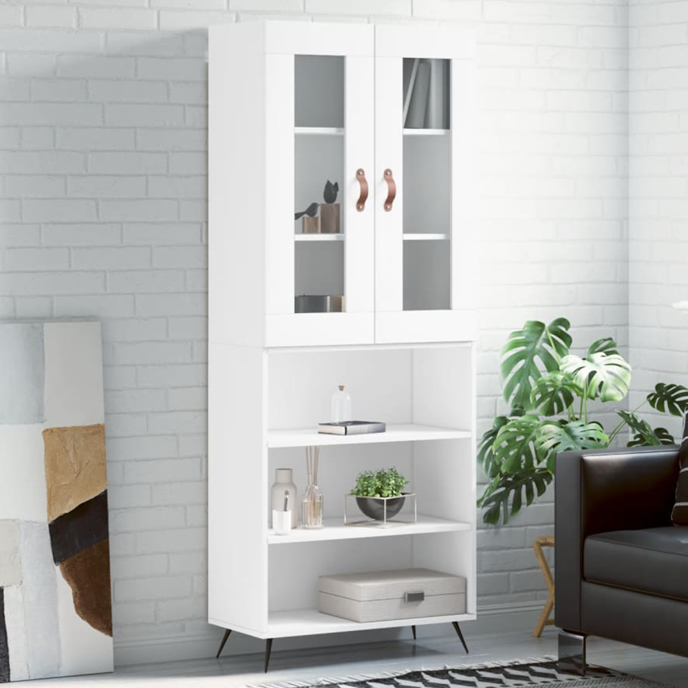 vidaXL 2 Glass Door 3 Shelf White Highboard Image 1