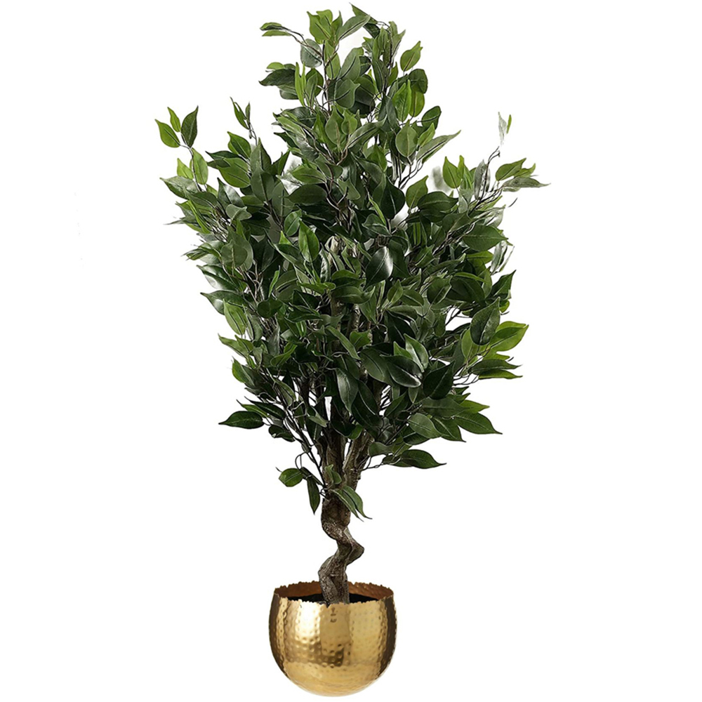 Leaf Evergreen Ficus Artificial Plant in Gold Curve Planter 110cm Image 1