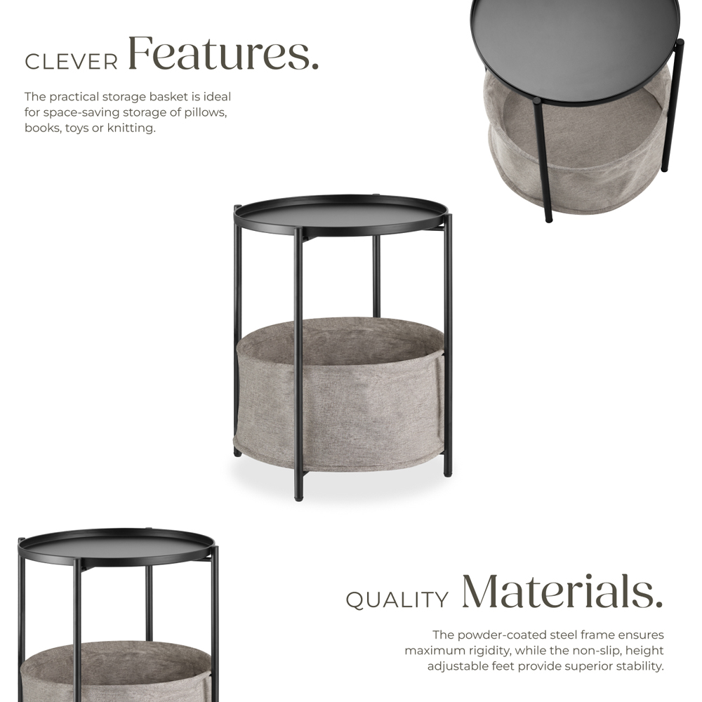 tectake Canterbury Black Round Bedside Table with Basket Image 4