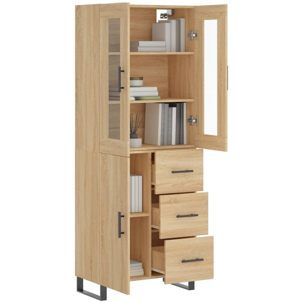 vidaXL 3 Door 3 Drawer Sonoma Oak Glass Highboard Image 3