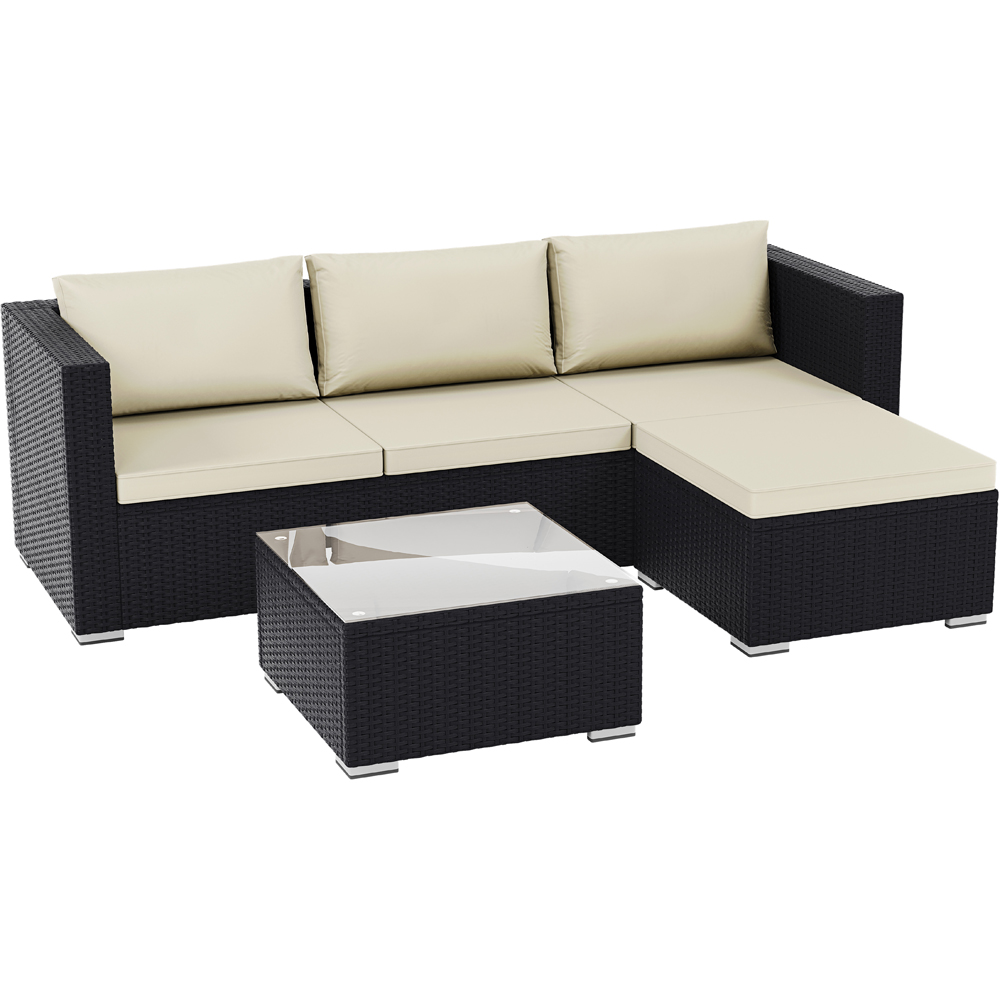 GARDEN VIDA Hampton 4 Seater Black PE Rattan Garden Corner Lounge Set with Cover Image 2