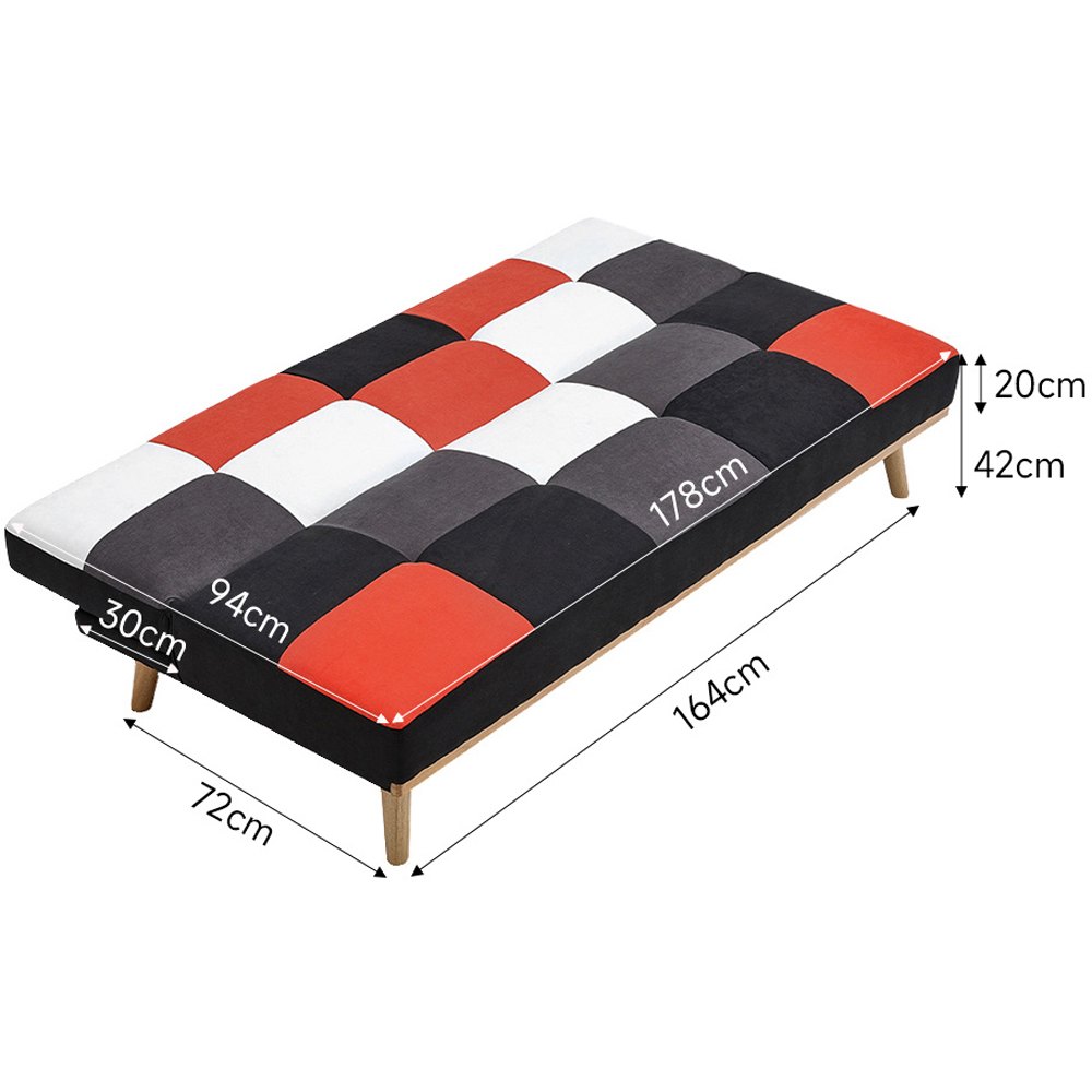 H&O Direct 3 Seater Red and Multicolour Checkered Sofa Bed Image 4