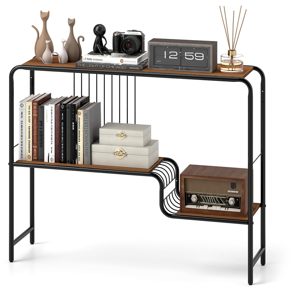Costway 2 Tier Metal Frame Console Table with Storage Shelf Image 3