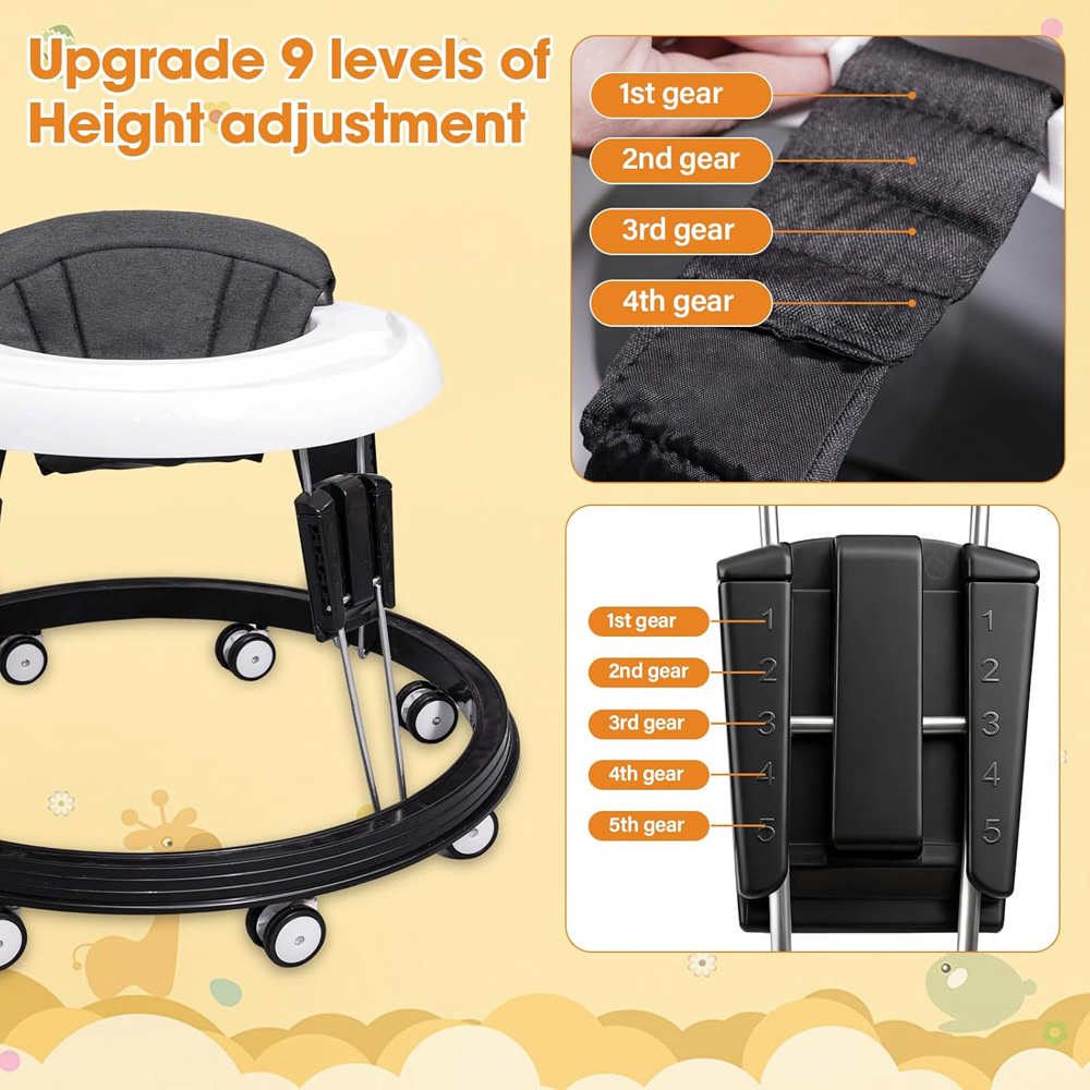 Alivio Black and White Height Adjustable Foldable Baby Walker Image 6
