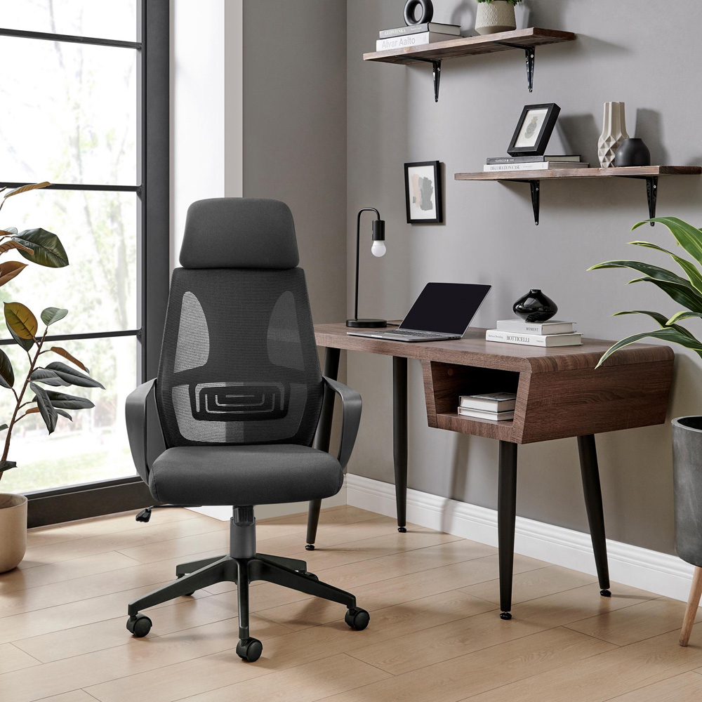 Furniturebox Trico Black Mesh and Fabric Office Chair Image 8