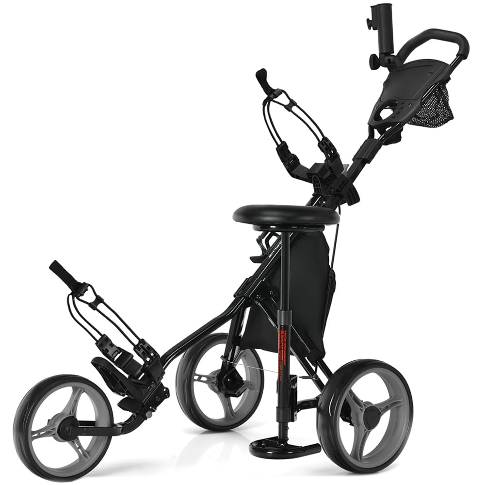 Costway Grey Golf Push Pull Cart with Bag Image