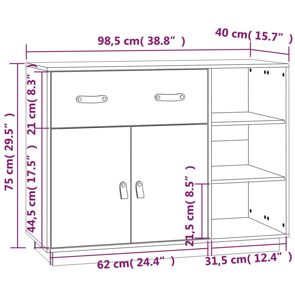vidaXL 2 Door Single Drawer 3 Shelf Black Wooden Sideboard Image 9