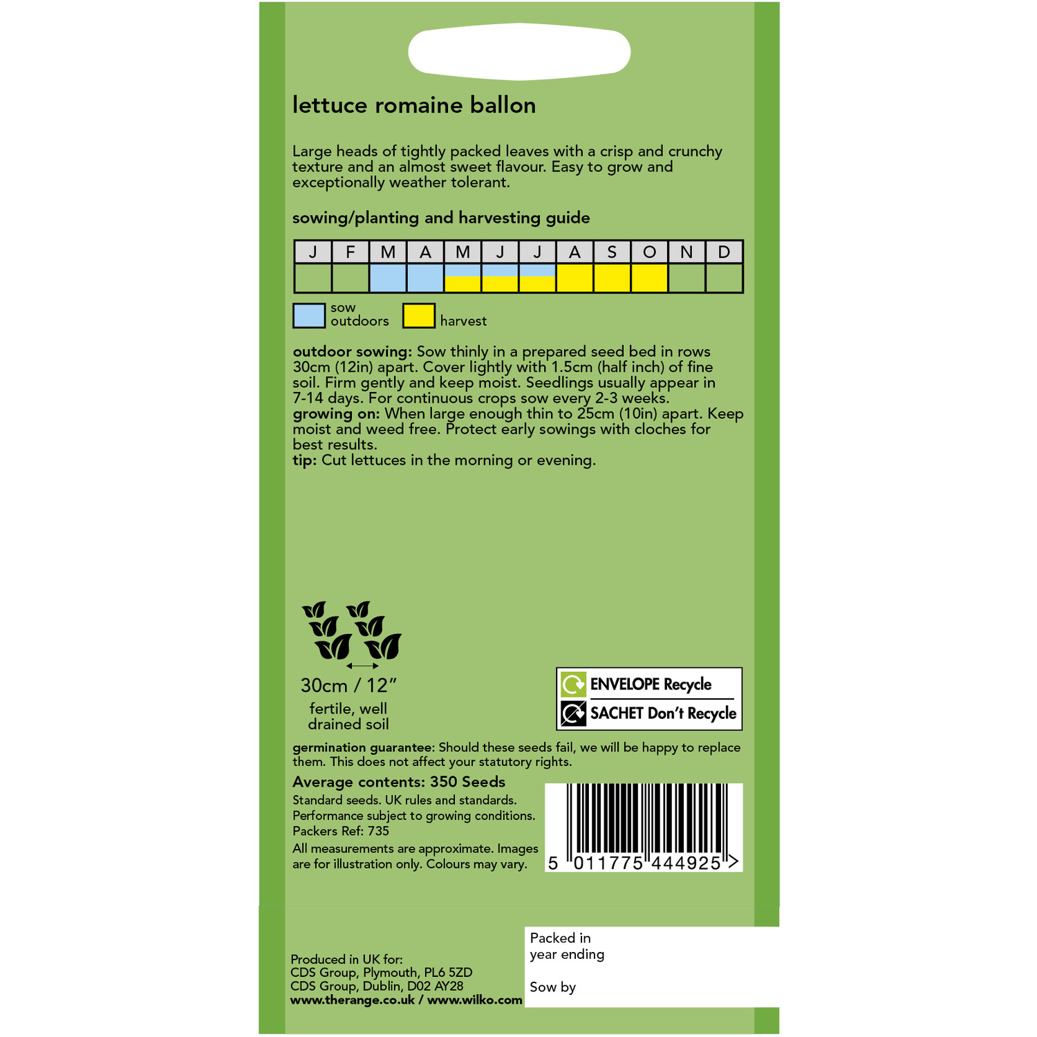 Wilko Lettuce Romaine Ballon Seeds Image 3