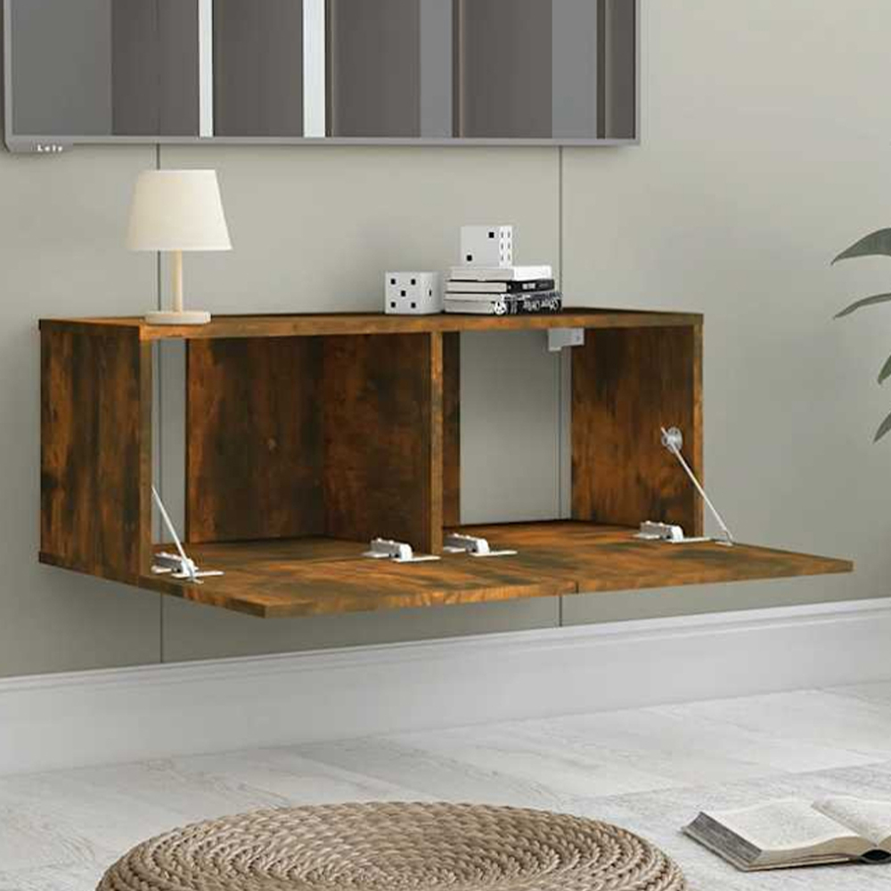 vidaXL 2 Flap Door Smoked Oak TV Cabinet Image 1