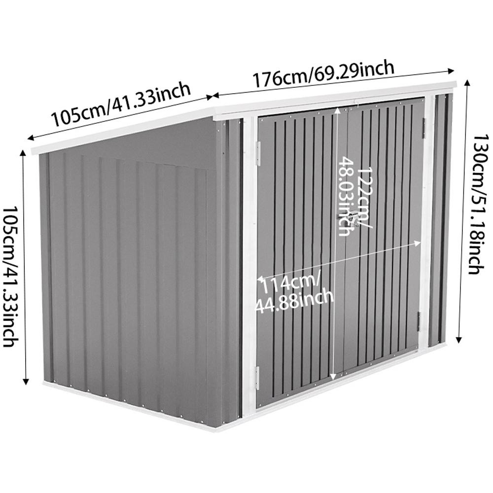 Living and Home 5.8 x 3.4ft Grey Outdoor Sloped Roof Waterproof Metal Trash Can Storage Shed Image 9