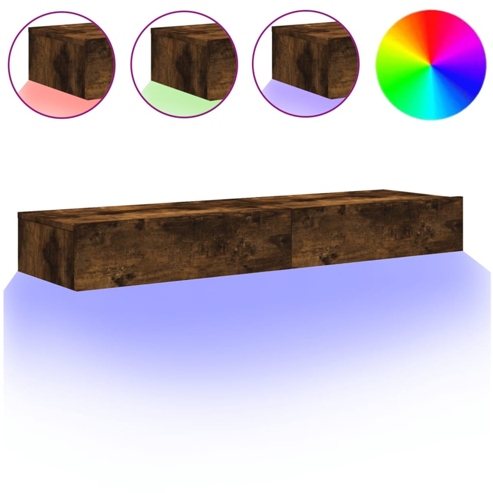 vidaXL Single Drawer Smoked Oak LED TV Cabinet Set of 2 Image 2