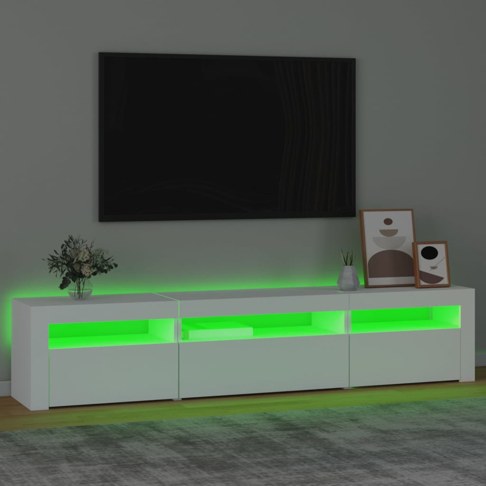 vidaXL 3 Door 3 Shelf White Wooden TV Cabinet with LED 3 Piece Image 4