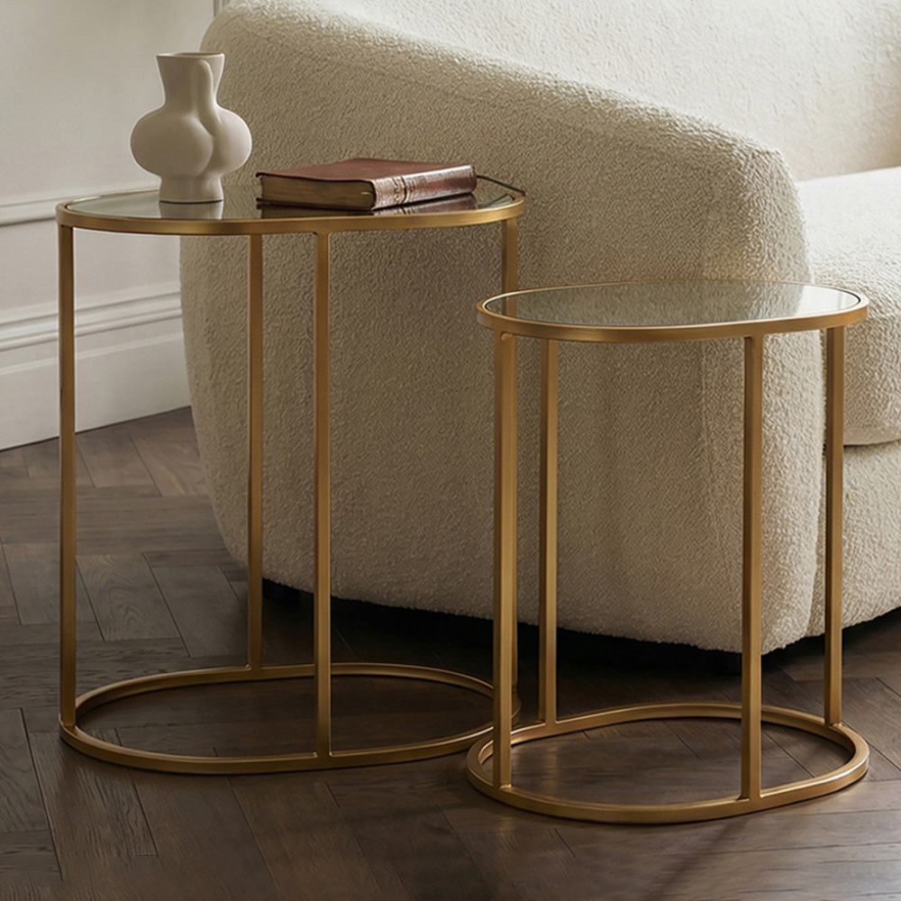 Premier Housewares Avantis Gold Finish Oval Nested Side Table Set of 2 Image 1