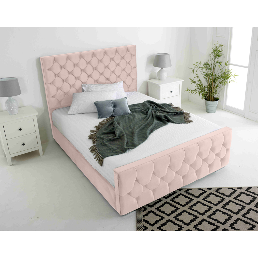 Eleganza Maya Small Double Pink Plush Velvet Bed Frame with Chesterfield Headboard Image 3