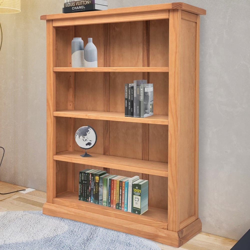 Lucca 4 Shelf Waxed Wide Bookcase Image 1