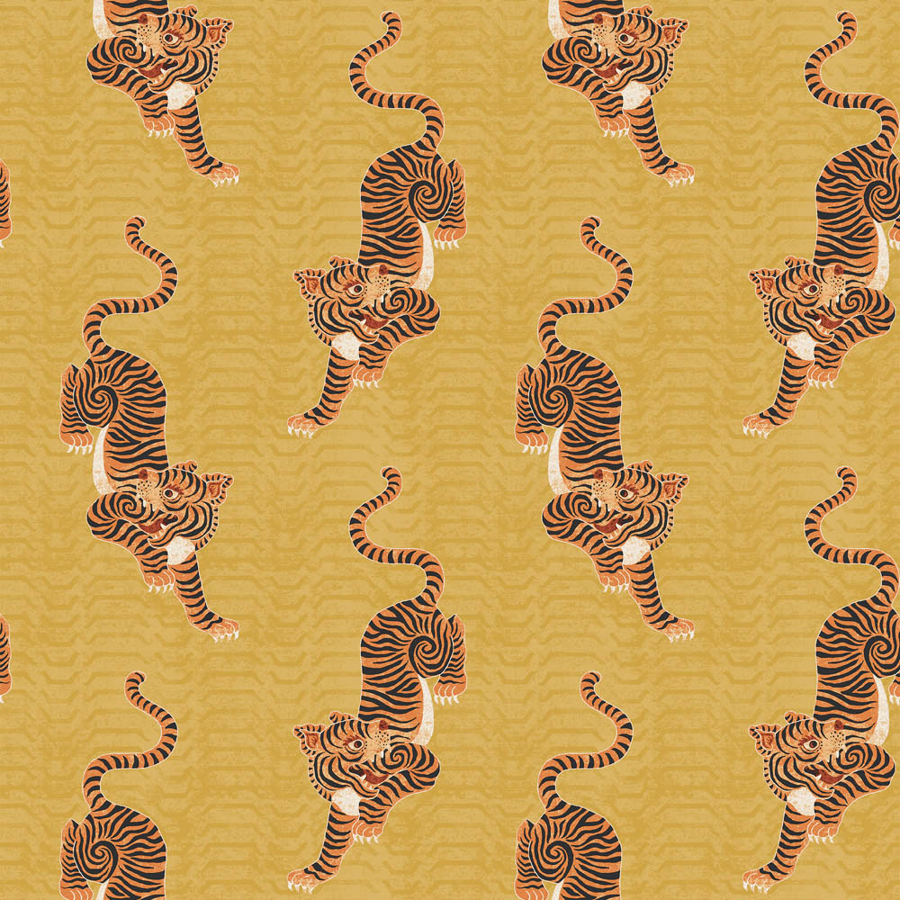furn. Tibetan Tiger Ochre Matte Wallpaper Image 1