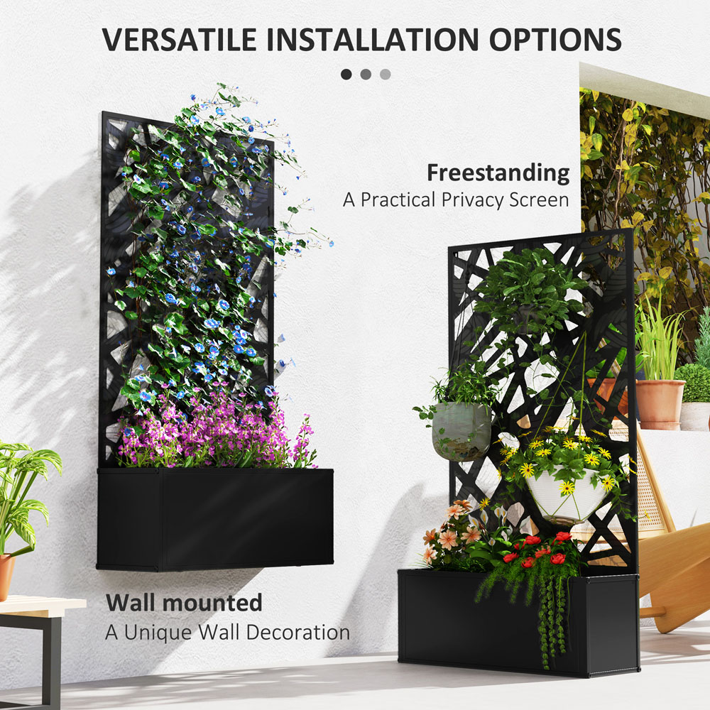 Outsunny Black Metal Raised Garden Bed with Trellis 113 x 23 x 61cm Image 7
