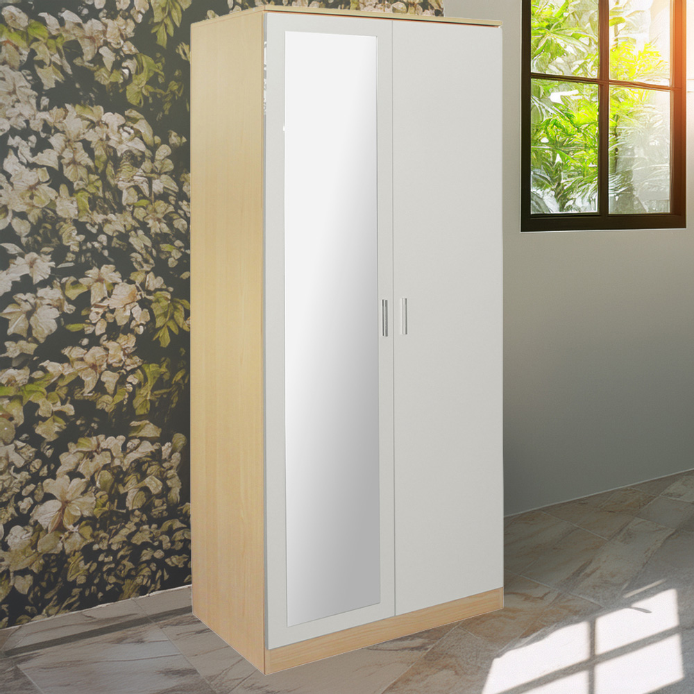 Brooklyn 2 Door Oak and Cream High Gloss Mirrored Wardrobe Image 1