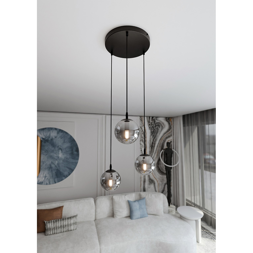 Emibig Cosmo 3 Light Graphite Shade Black E14 Ceiling Pendant Light Image 7