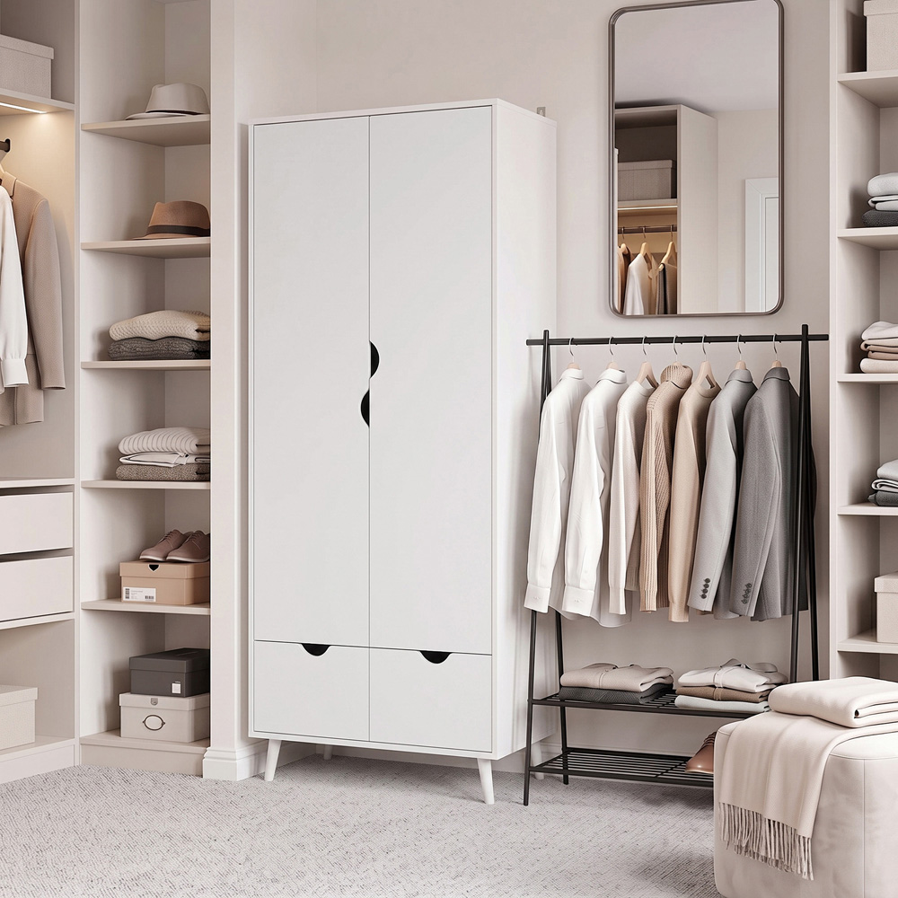 HOMCOM 2 Door 2 Drawer White Wardrobe Image 3