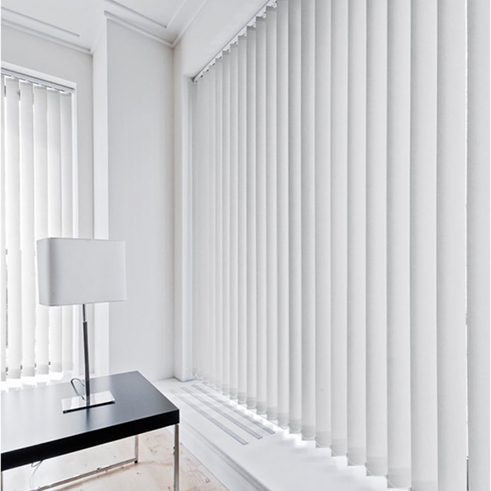 Caecus Blackout Short Drop Plain Vertical Blind Complete White 210 x 140cm Image 1