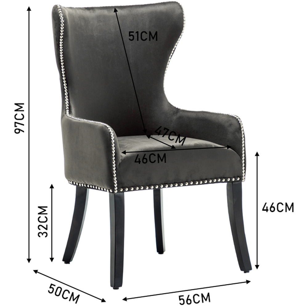 H&O Direct Coffee Vintage Velvet Studded Dining Chair Image 5