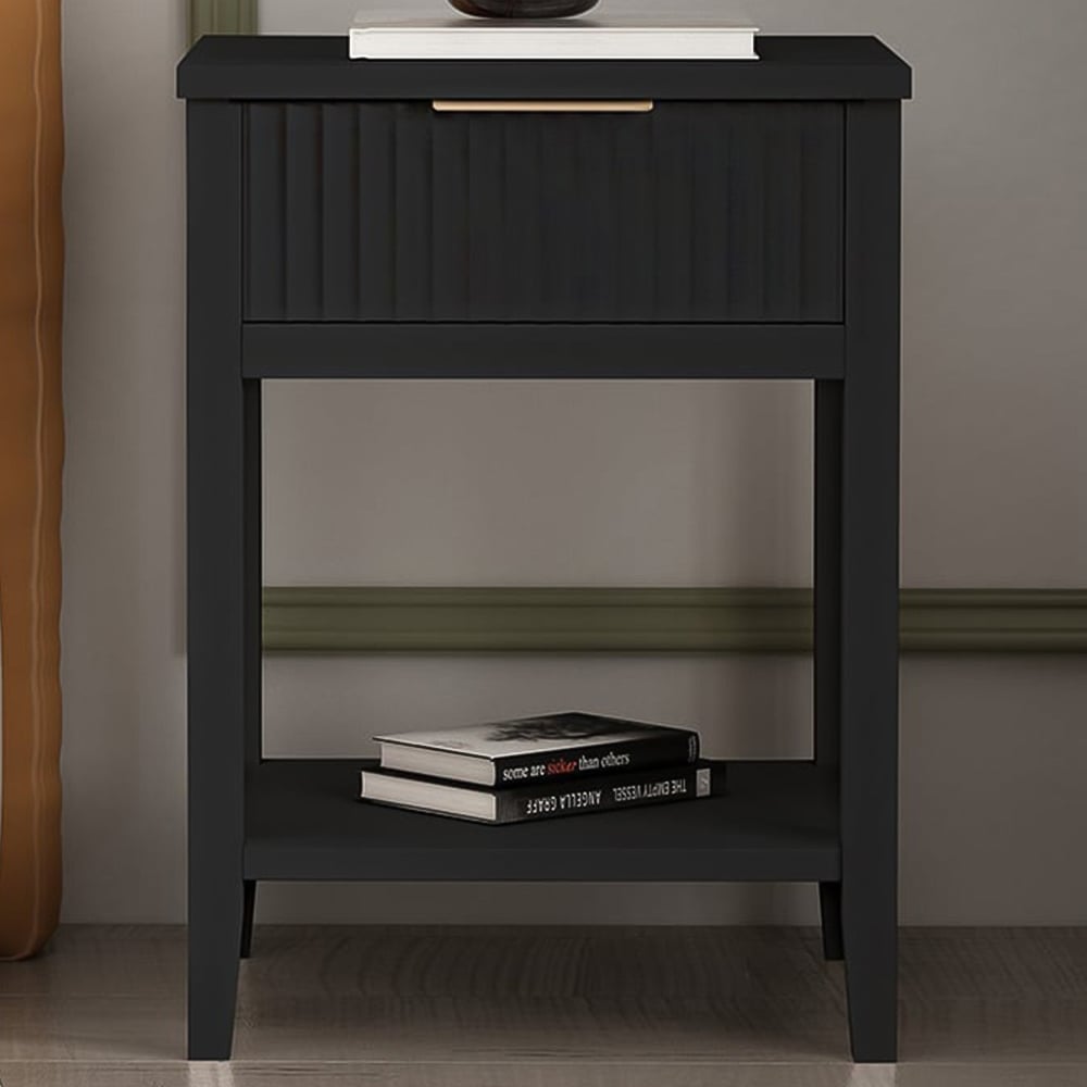Monti Single Drawer Black Bedside Table Image 1