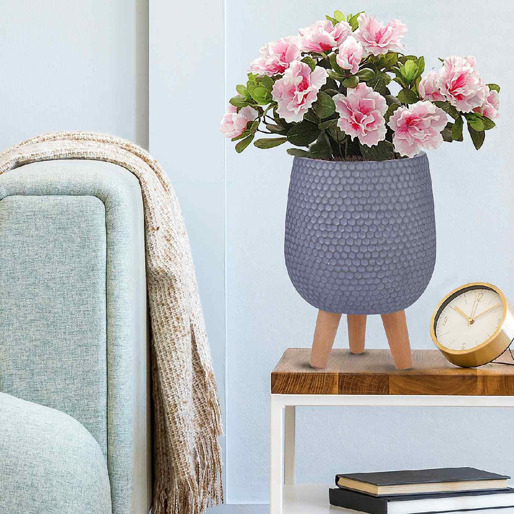 wilko Honeycomb Grey Round Indoor Planter on Legs 34cm Image 3