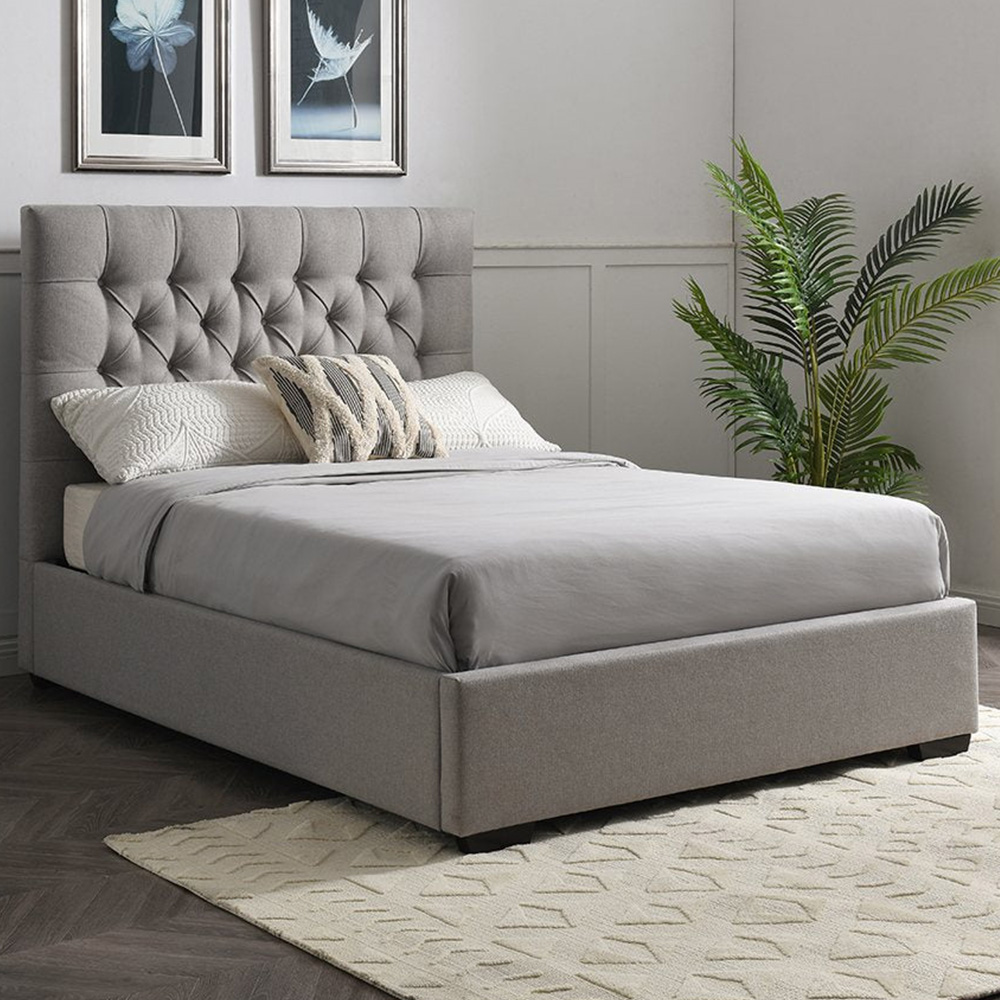 Lila Double Grey Faux Wool Ottoman Bed Image 1