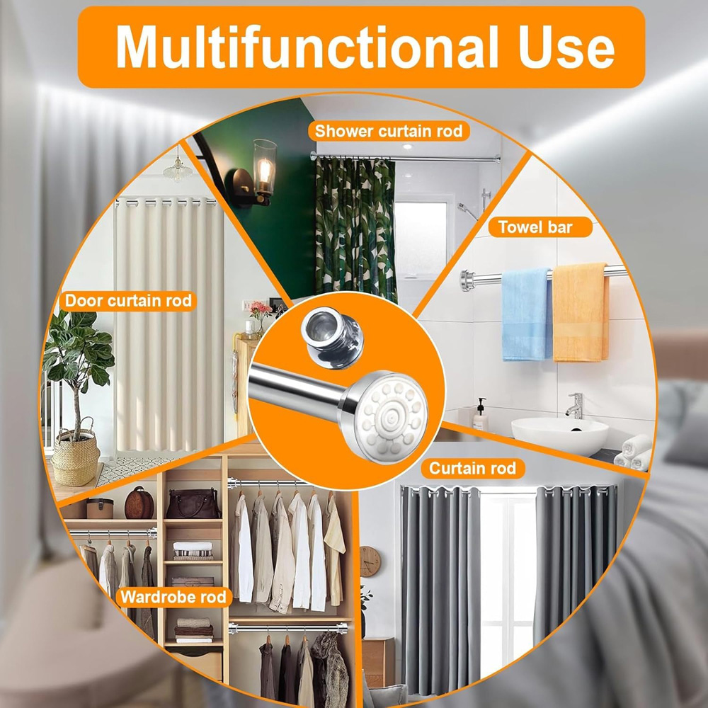ATEK 125-220cm Adjustable Chrome Telescopic Shower Curtain Rail Image 7