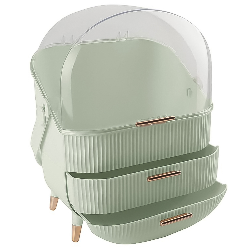 Alivio 2 Drawer Mint Green Portable Round Makeup Storage Organiser Image 1