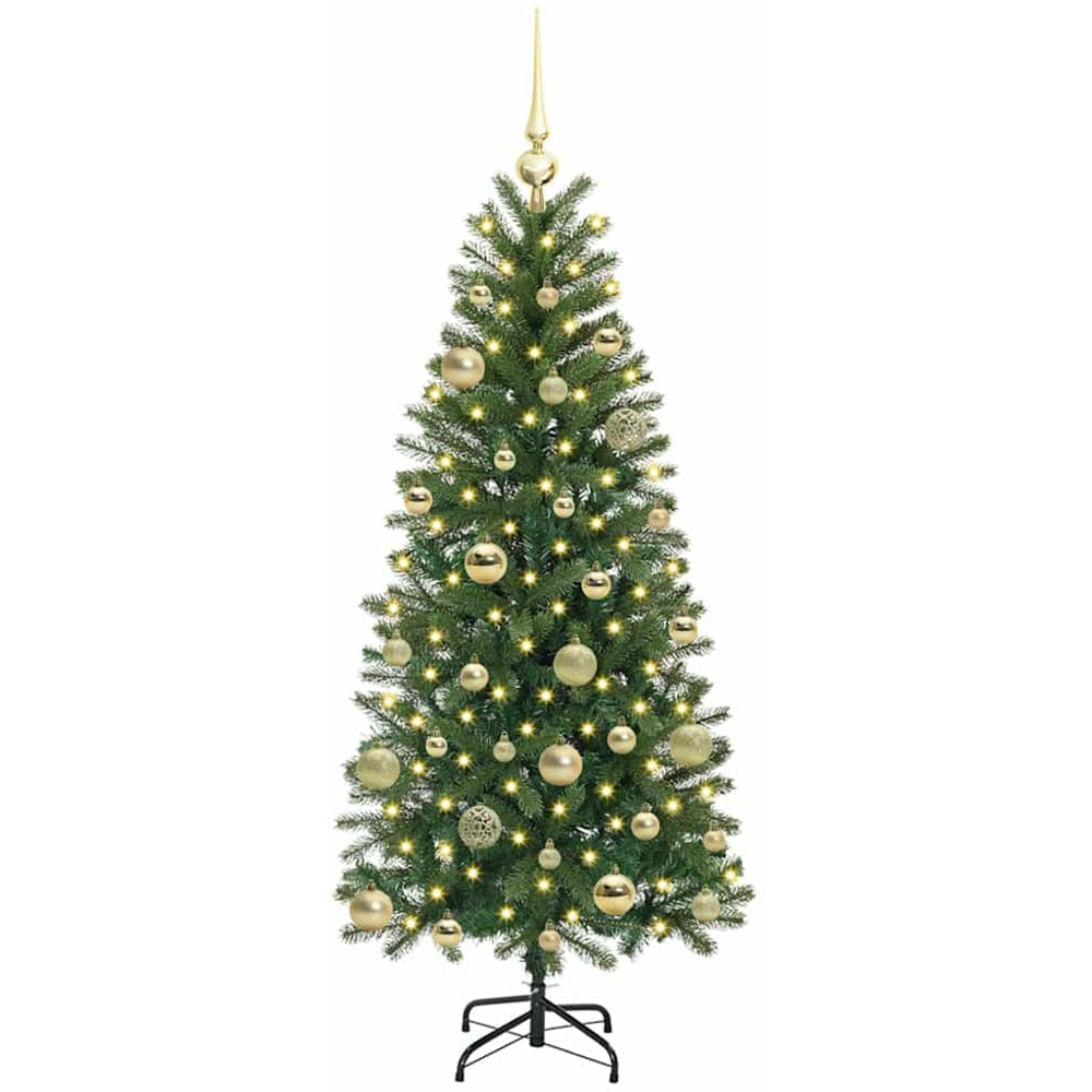 vidaXL Pre-Lit Gold Baubles Green Artificial Christmas Tree 5ft Image 1