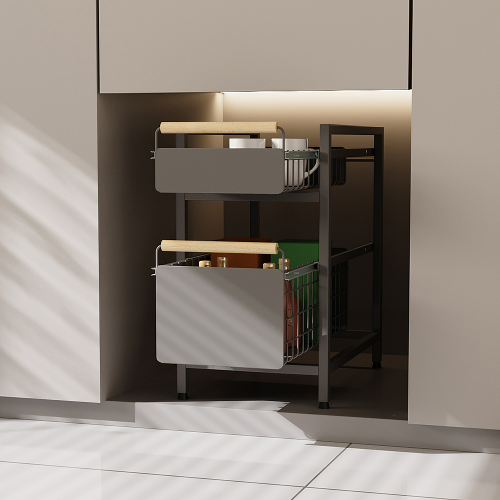 Living and Home 2 Shelf Black Pull-Out Cabinet Organiser 24.5cm Image 7