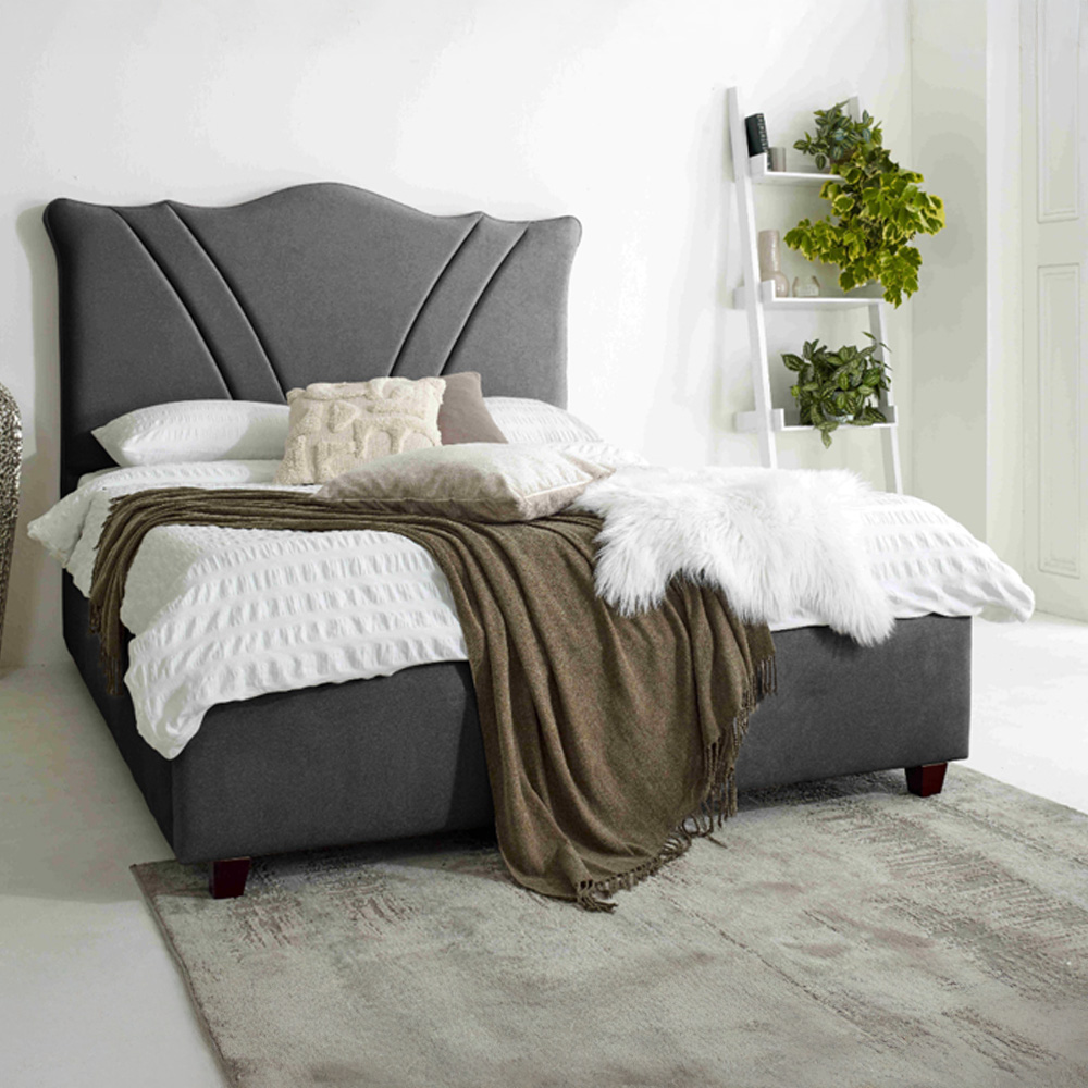 Eleganza Amaya Single Steel Arlington Fabric Bed Frame with Curved Headboard Image 1