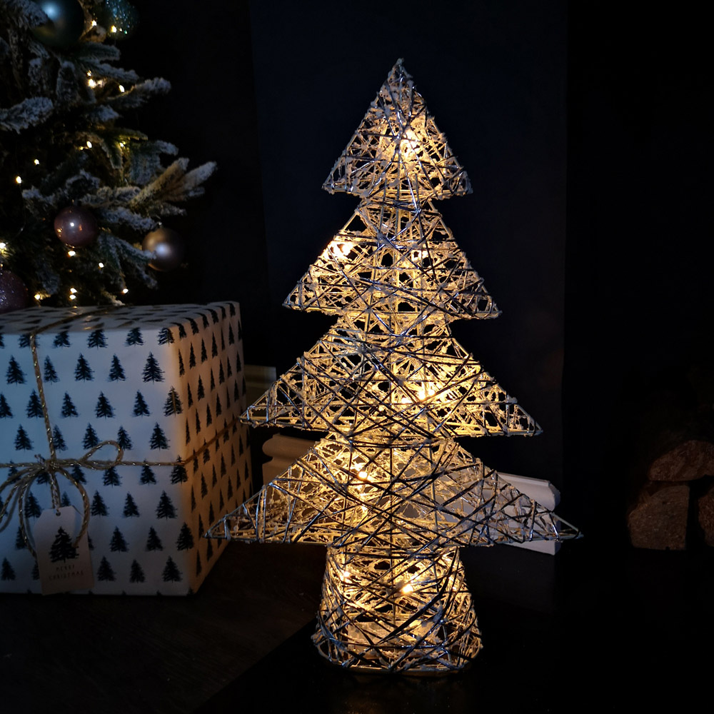 Samuel Alexander Warm White LED Pre Lit Silver Woven Artificial Christmas Tree 1.6ft Image 3